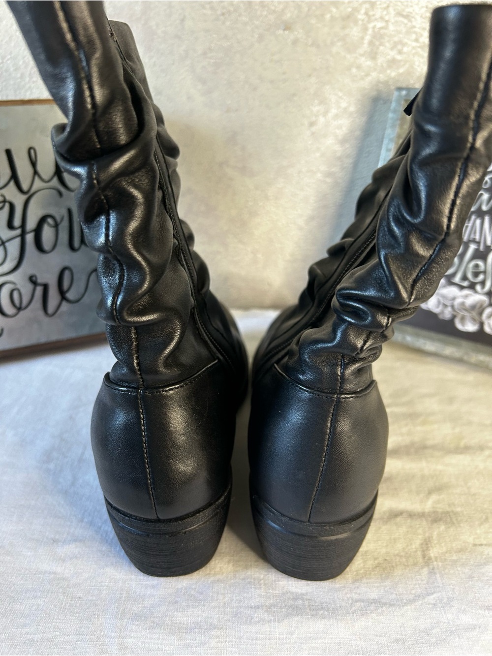 Dansko Black Mid-Calf Ruched Zip Heeled Boots - Picture 3 of 7